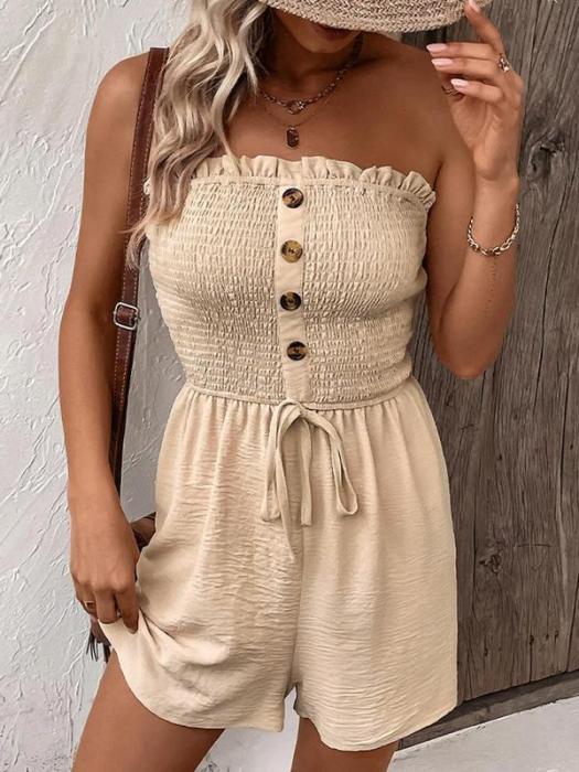 🔥👗Γυναικεία ολόσωμη φόρμα με φαρδιά μπατζάκια, βολάν μπροστά και δέσιμο-GR