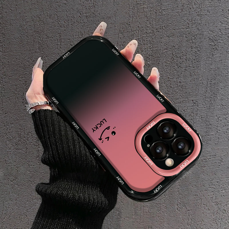 Funda para iPhone con degradado mate: diseños sonrientes "Love You & Lucky"-ES