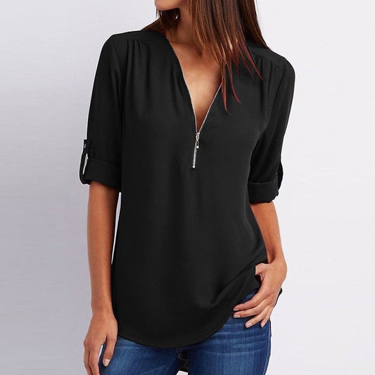 Blusa de talla grande con mangas 3/4 y cremallera-ES