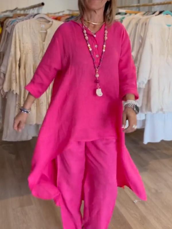 Moteriškas lininis kostiumas vienspalvis-LT