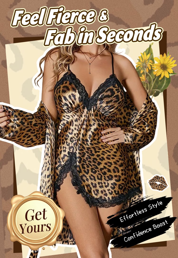 Seksi dvodelni komplet pižame z leopardjim vzorcem-SI