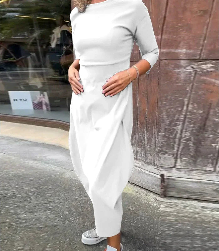 Paprasta elegantiška suknelė moterims su kišenėmis-LT