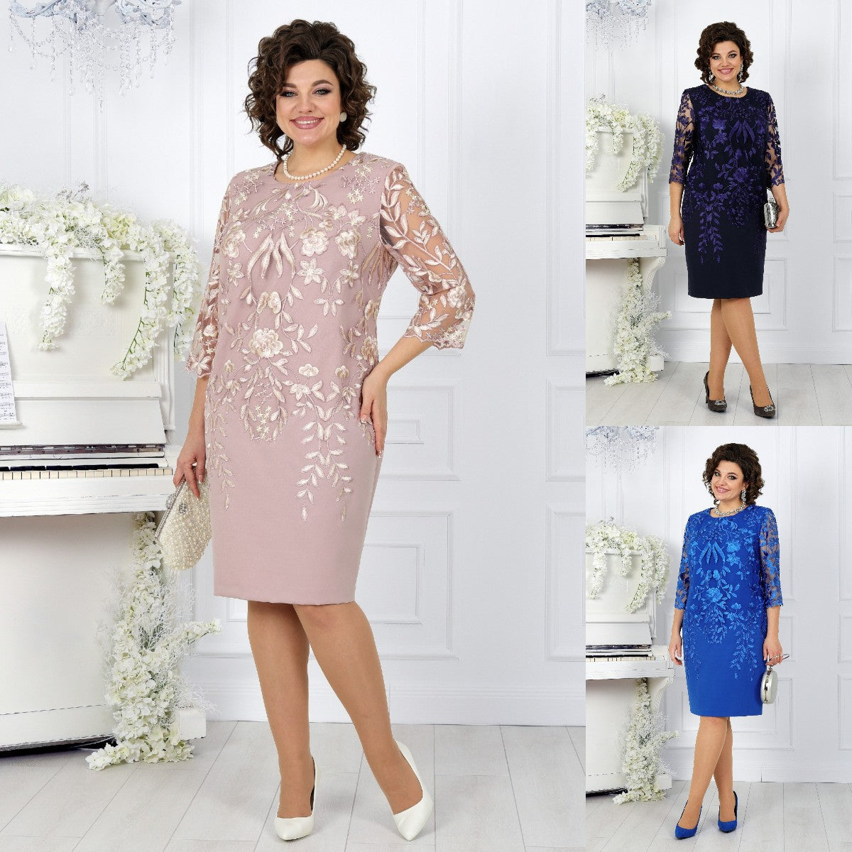 Negabaritinė suknelė su nėriniais ir raštu-LT