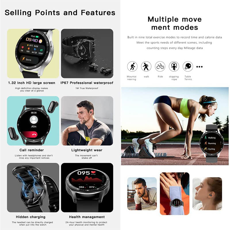 🔥2 ΣΕ 1 SMARTWATCH ΜΕ ΑΚΟΥΣΤΙΚΑ-TAB