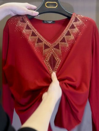 🔥[M-4XL] 2024 Camiseta de terciopelo de manga larga de invierno de alta calidad con cristales-ES