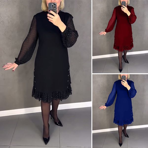 🔥👗[S~5XL]Nuevo vestido suelto de moda con volantes, en color liso, con mangas largas.-ES