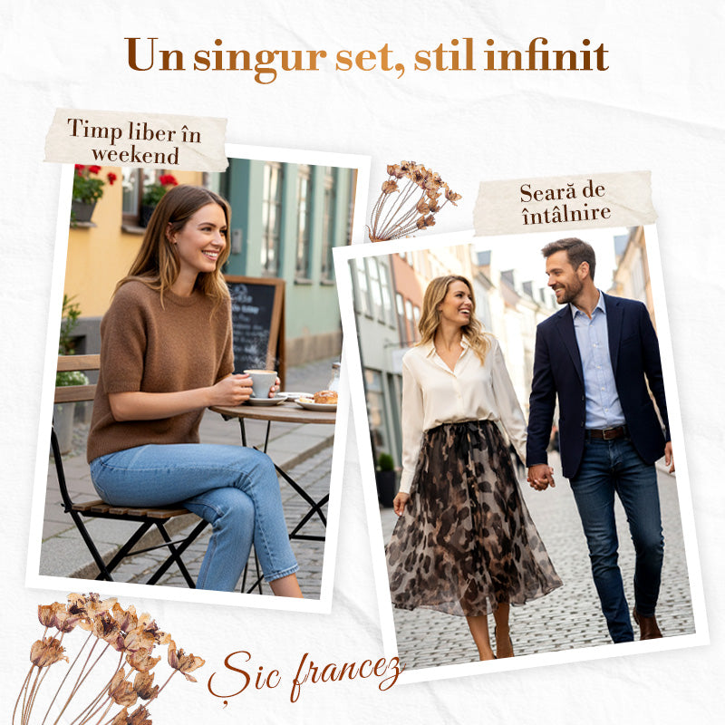 Σετ δύο τεμαχίων για γυναίκες: πουλόβερ και φούστα με λεοπάρ σχέδιο-GR