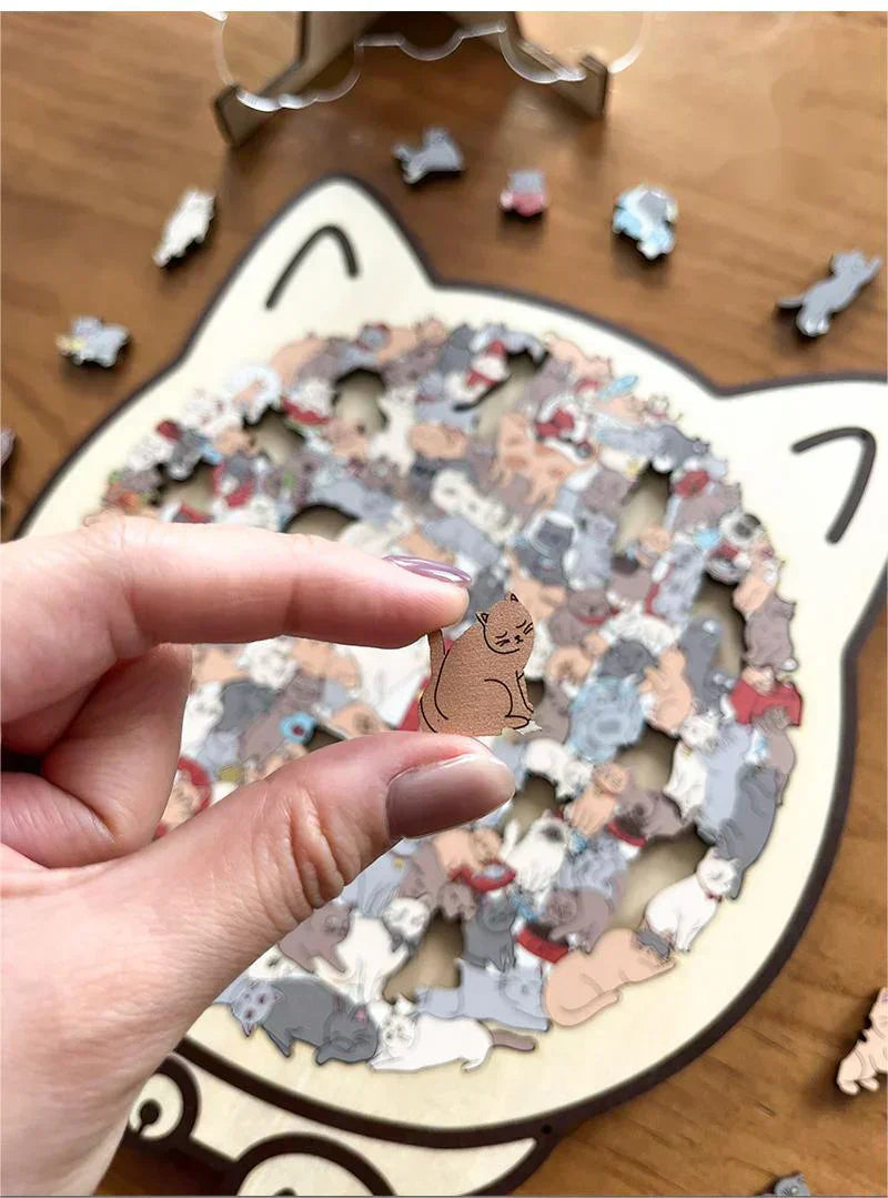 🎅🎄Rompecabezas de madera con forma de gato, 135 piezas, en colores Morandi🐱🎁-ES