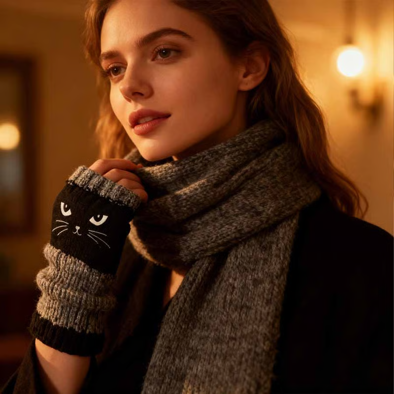 🐱 Lindos guantes de gato tejidos para mujer🧤🧶-ES