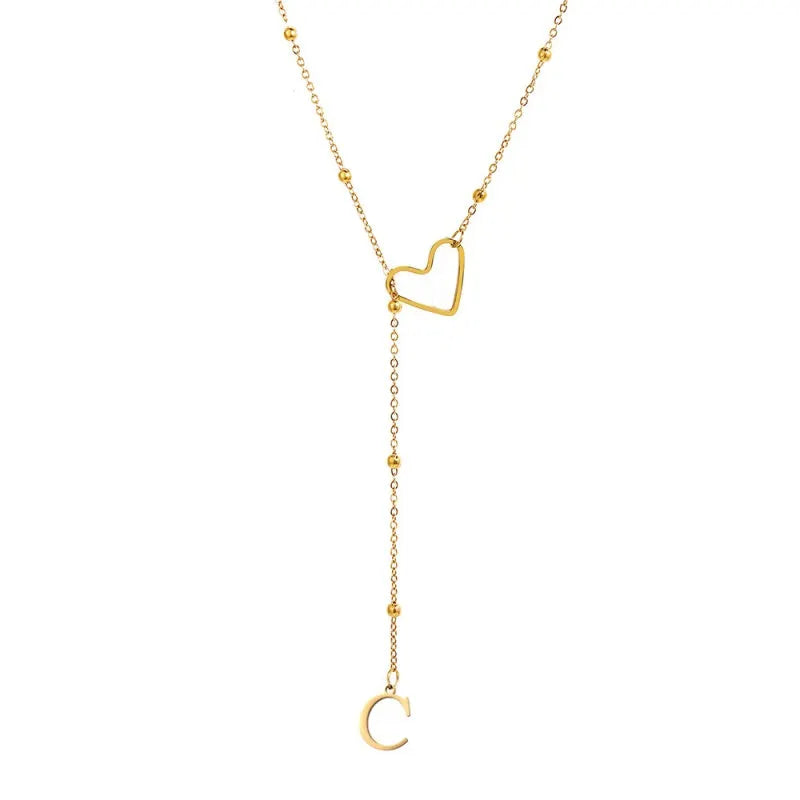 Collar en forma de Y con inicial y corazón-ES