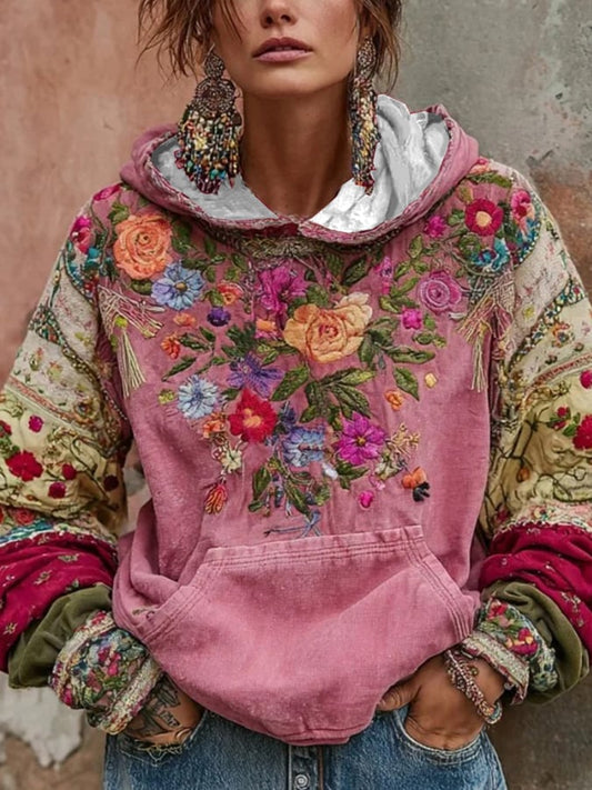 Sudadera con capucha estampada floral para mujer-ES