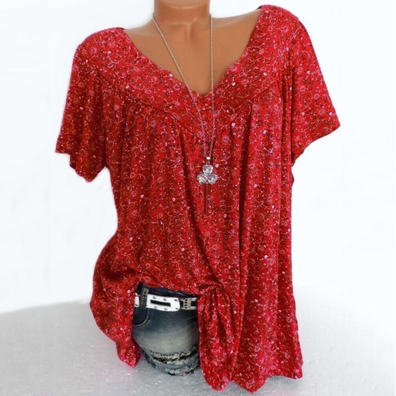 Blusa de moda primaveral con mangas cortas y estampado.-ES