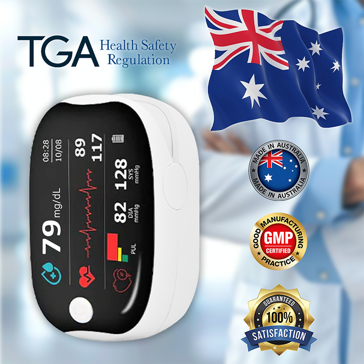 【🎁Praznična ponudba🎄】Pulzni oksimeter GlucoSense za prst s sponko - angleška različica (štiribarvna LED)-SI