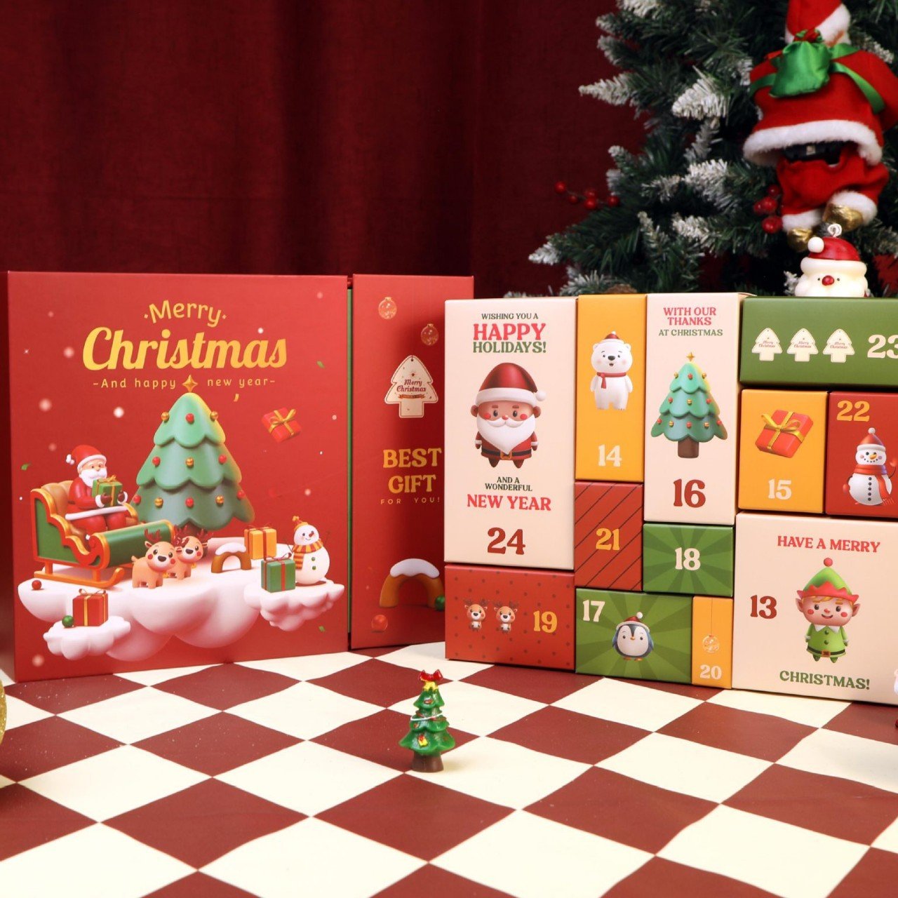 Roza marmorni adventni koledar 2025, škatla za odštevanje 24 dni do božiča-SI