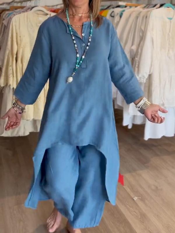 Moteriškas lininis kostiumas vienspalvis-LT