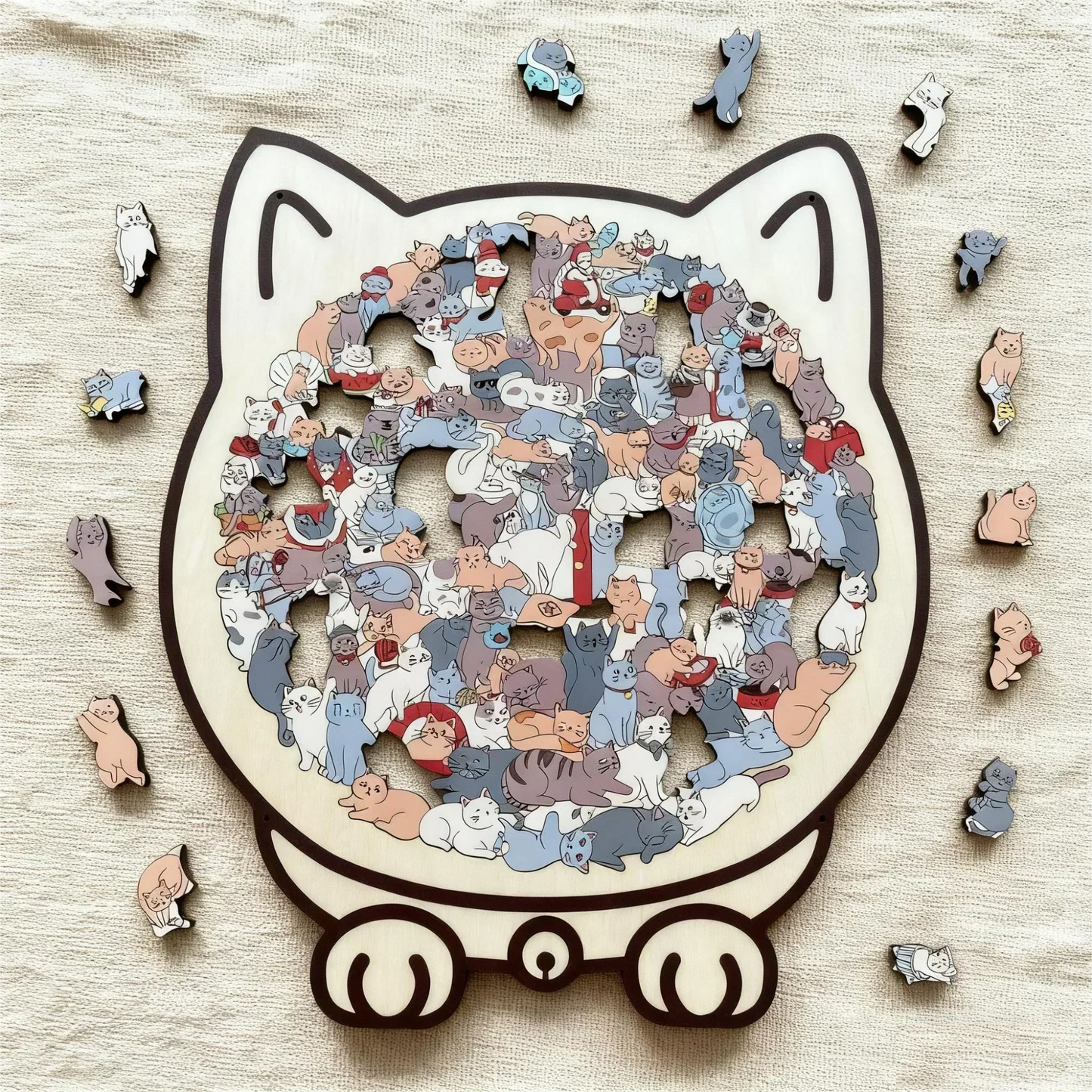 🎅🎄Rompecabezas de madera con forma de gato, 135 piezas, en colores Morandi🐱🎁-ES