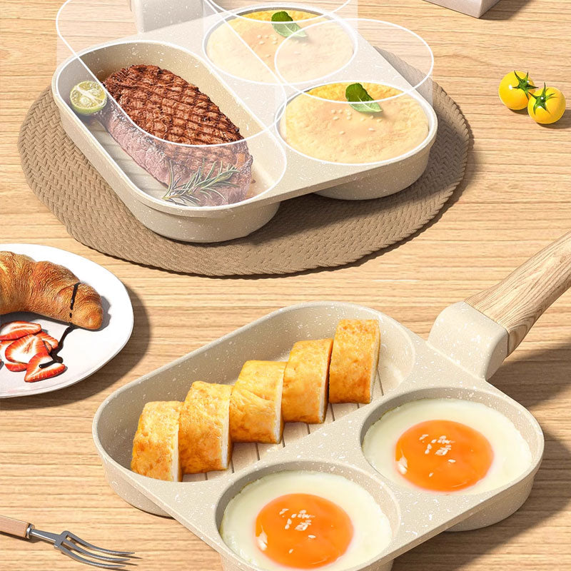 Sartén para desayuno 3 en 1: antiadherente, con distribución uniforme del calor y diseño que ahorra tiempo-ES