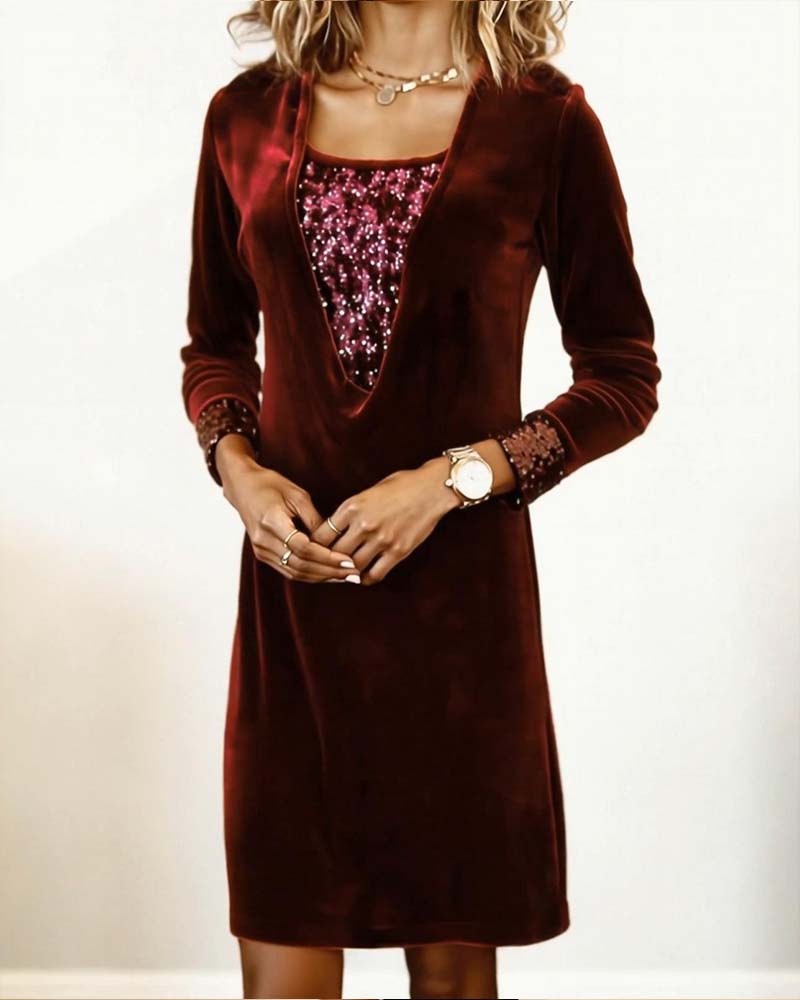 Elegante vestido con lentejuelas y retazos-ES