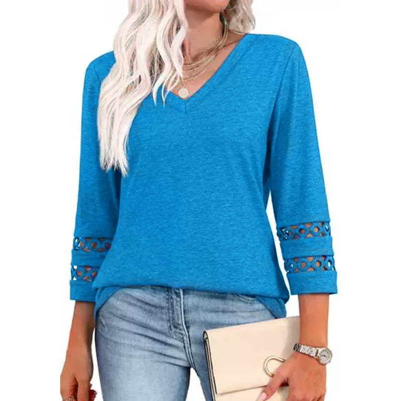🌺[S-3XL]👚✨ Klasični enobarvni top z V-izrezom in 3/4 rokavi-SI