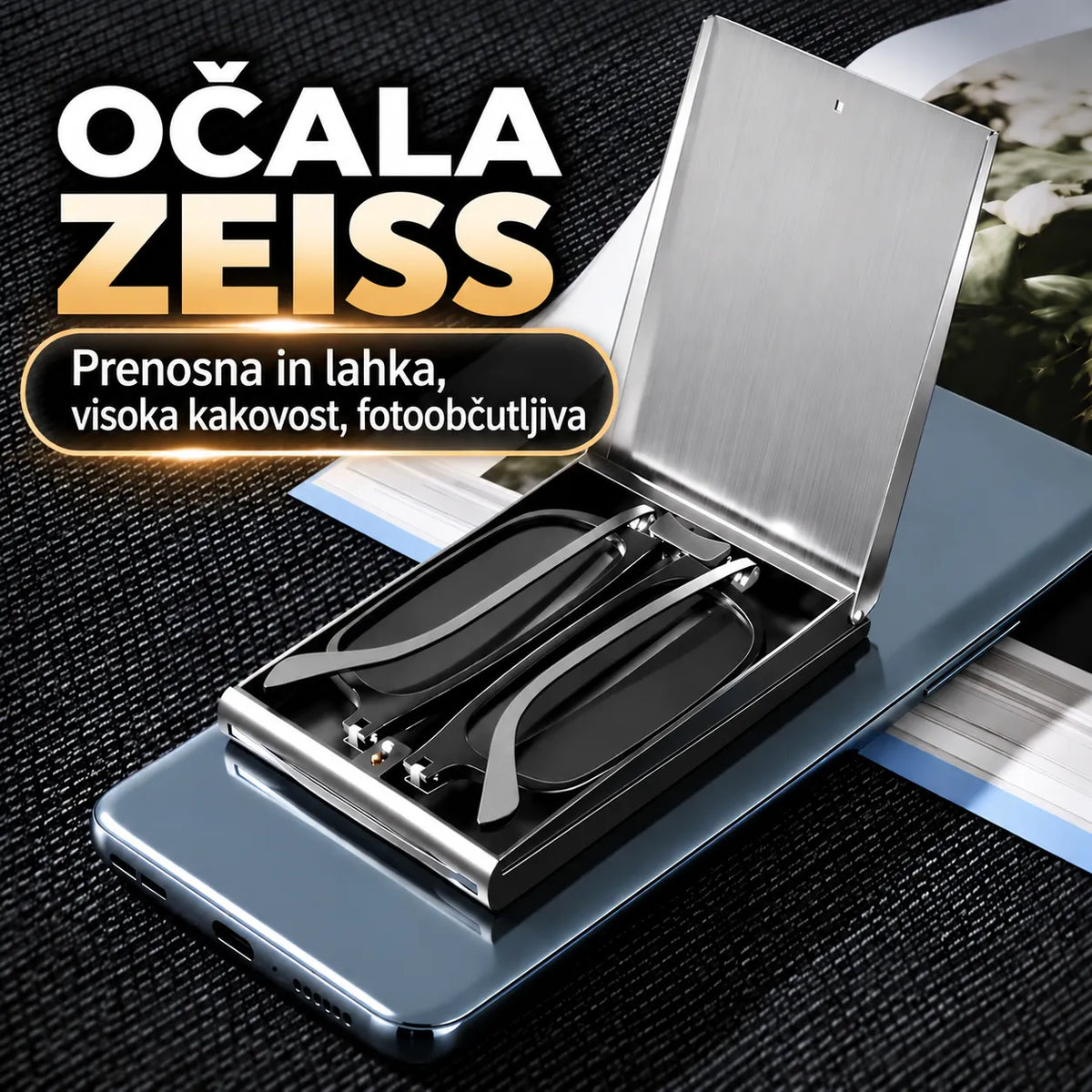 Prenosna očala za branje z zaščito pred modro svetlobo, ki jih lahko pritrdite na telefon