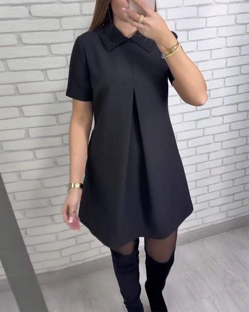Elegantiška moteriška suknelė su stačia apykakle-LT