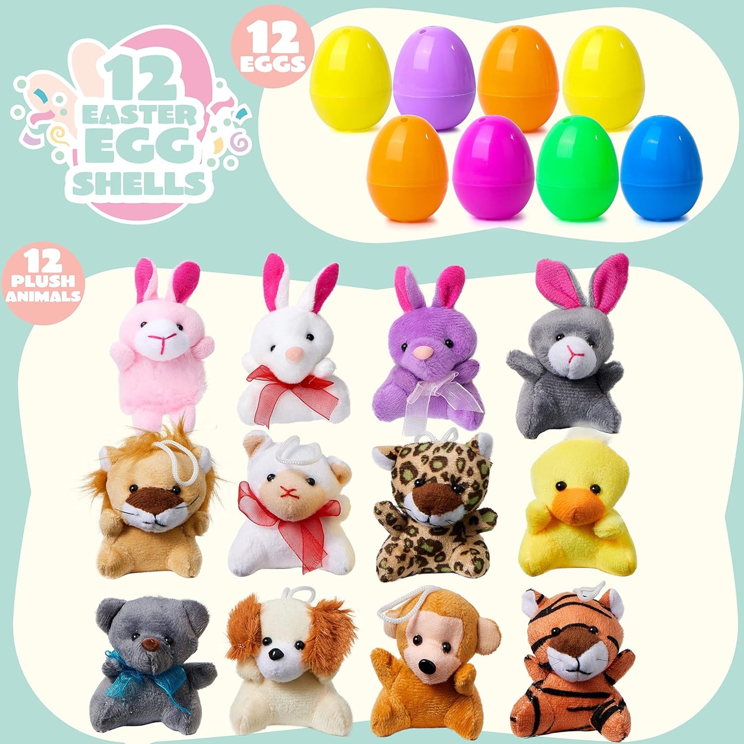 🔥Oferta de Pascua 49% - 24/12 Huevos de Pascua precargados llenos de animales de peluche-ES
