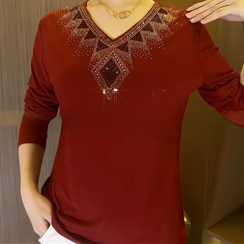 🔥[M-4XL] 2024 Camiseta de terciopelo de manga larga de invierno de alta calidad con cristales-ES