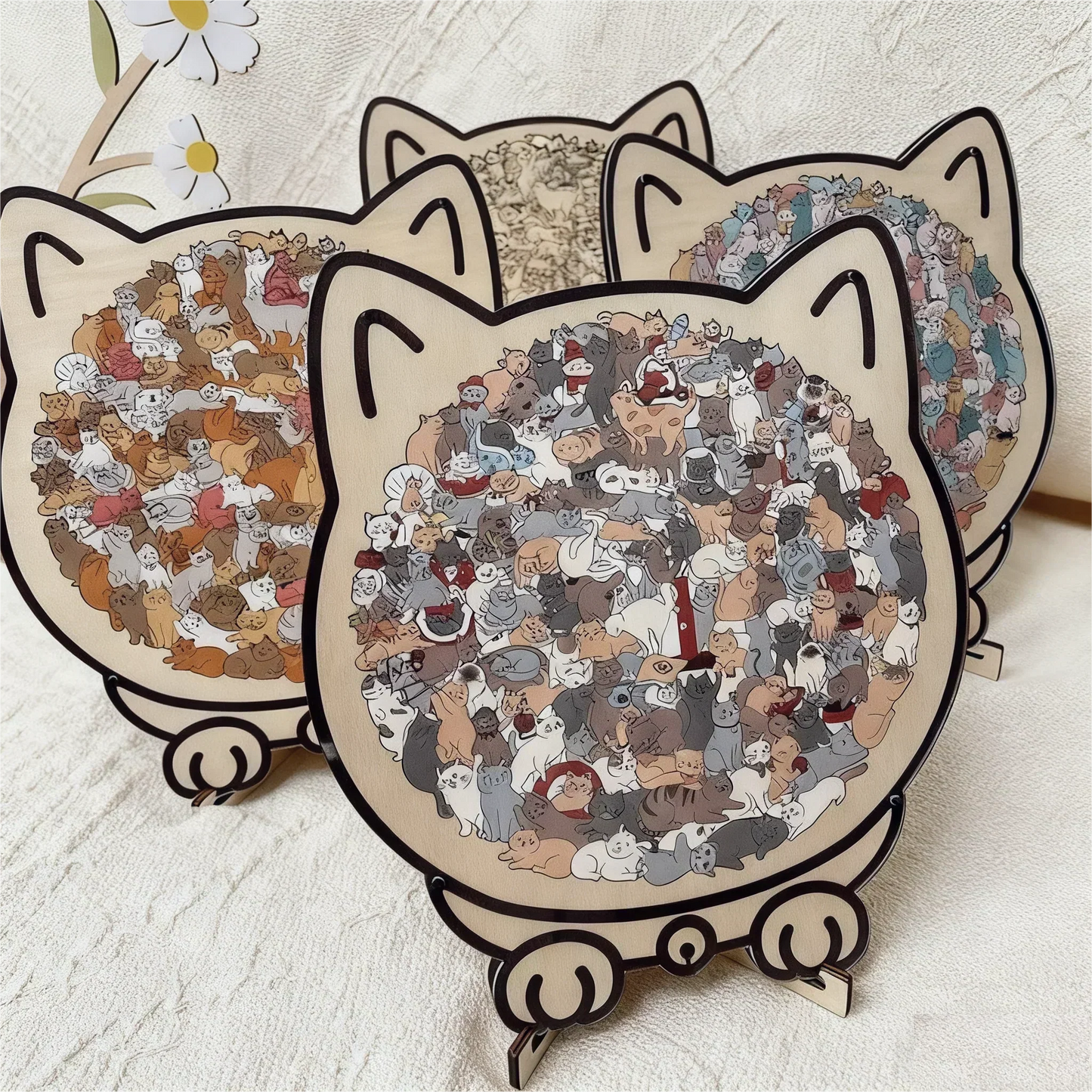 🎅🎄Rompecabezas de madera con forma de gato, 135 piezas, en colores Morandi🐱🎁-ES