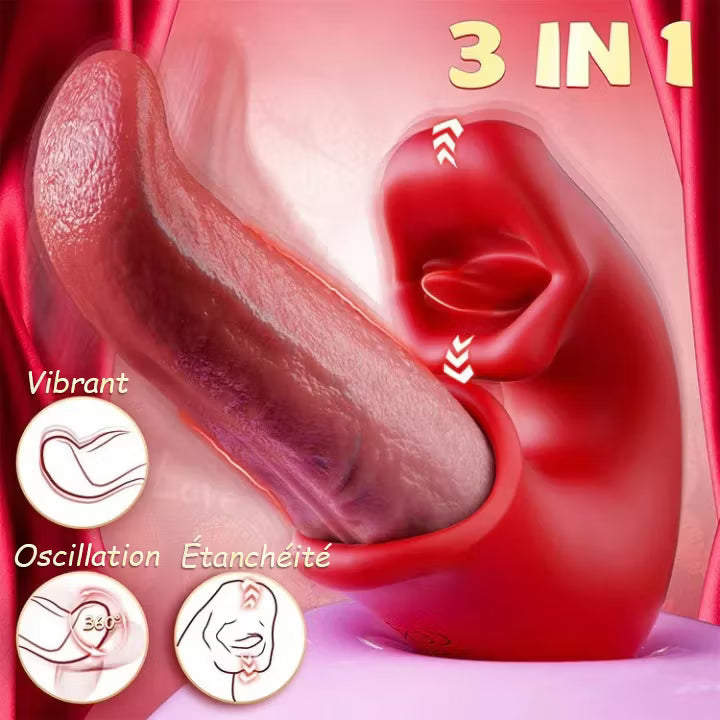 Arabella - vibračné dildo 3 v 1 so stimuláciou G-bodu, klitorisu a jazyka, vodeodolné.-SK