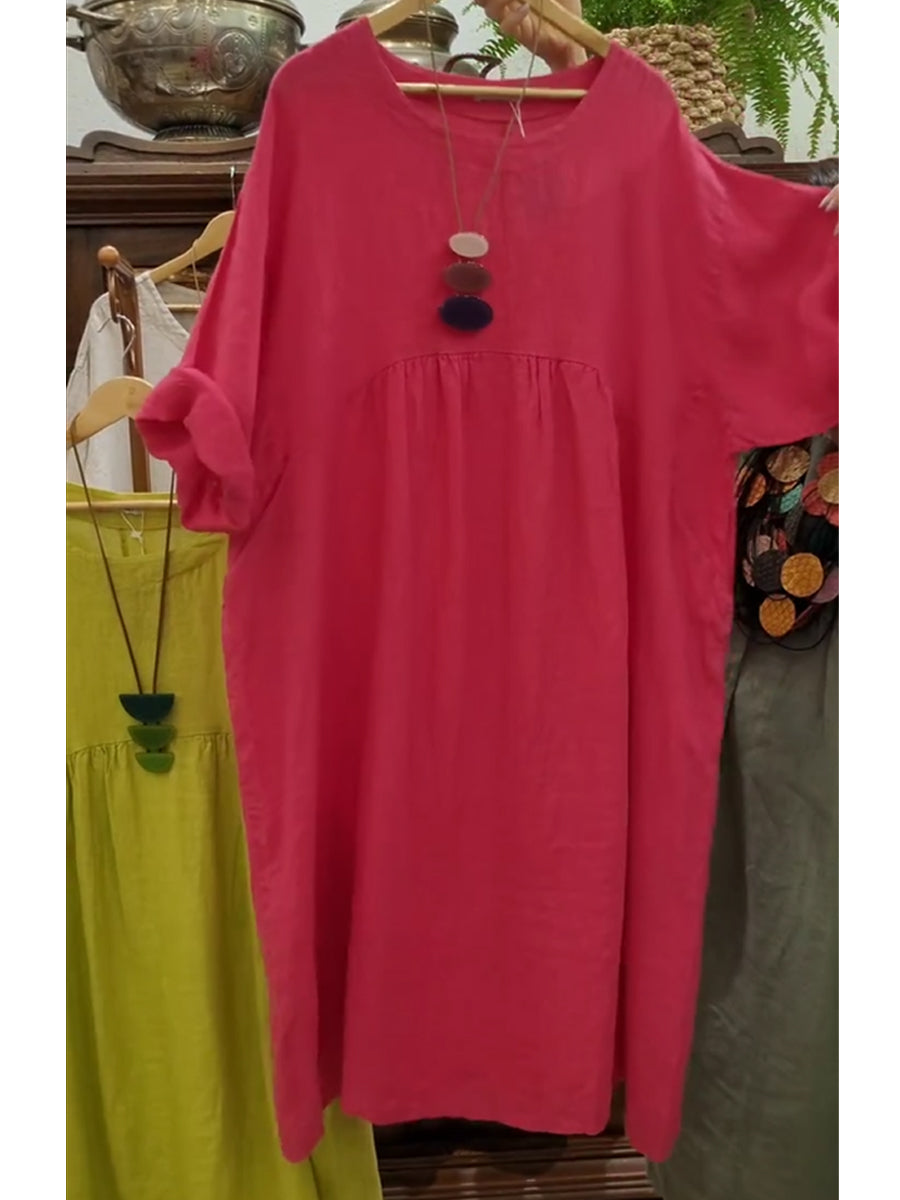 Vestido de bolsillo de algodón y lino para mujer-ES
