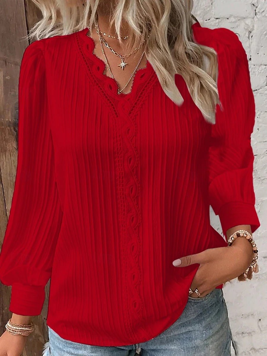 Elegante y moderna camisa de encaje para mujer en un color liso-ES