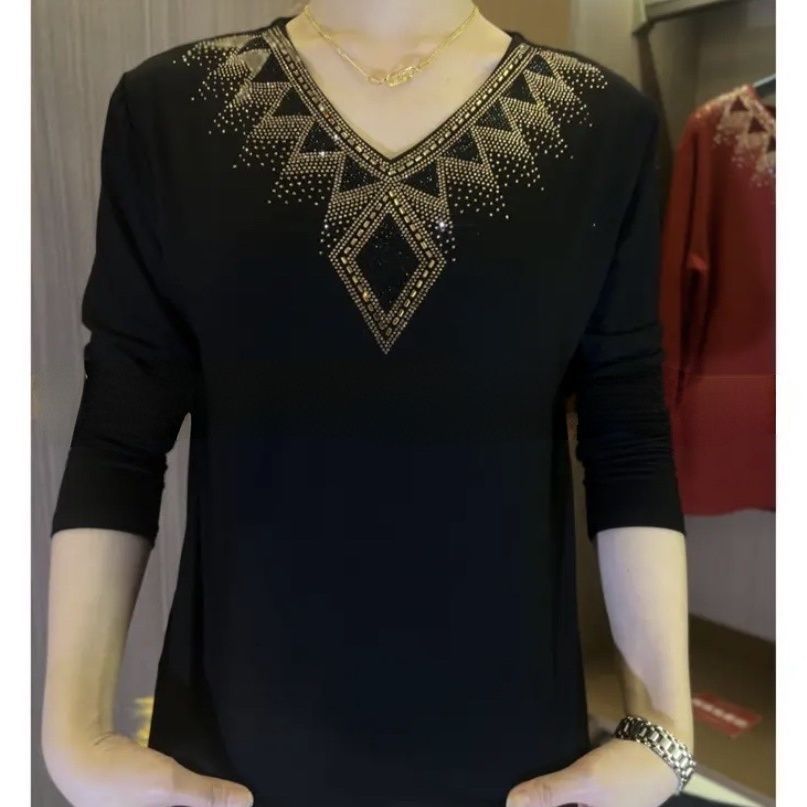 🔥[M-4XL] 2024 Camiseta de terciopelo de manga larga de invierno de alta calidad con cristales-ES