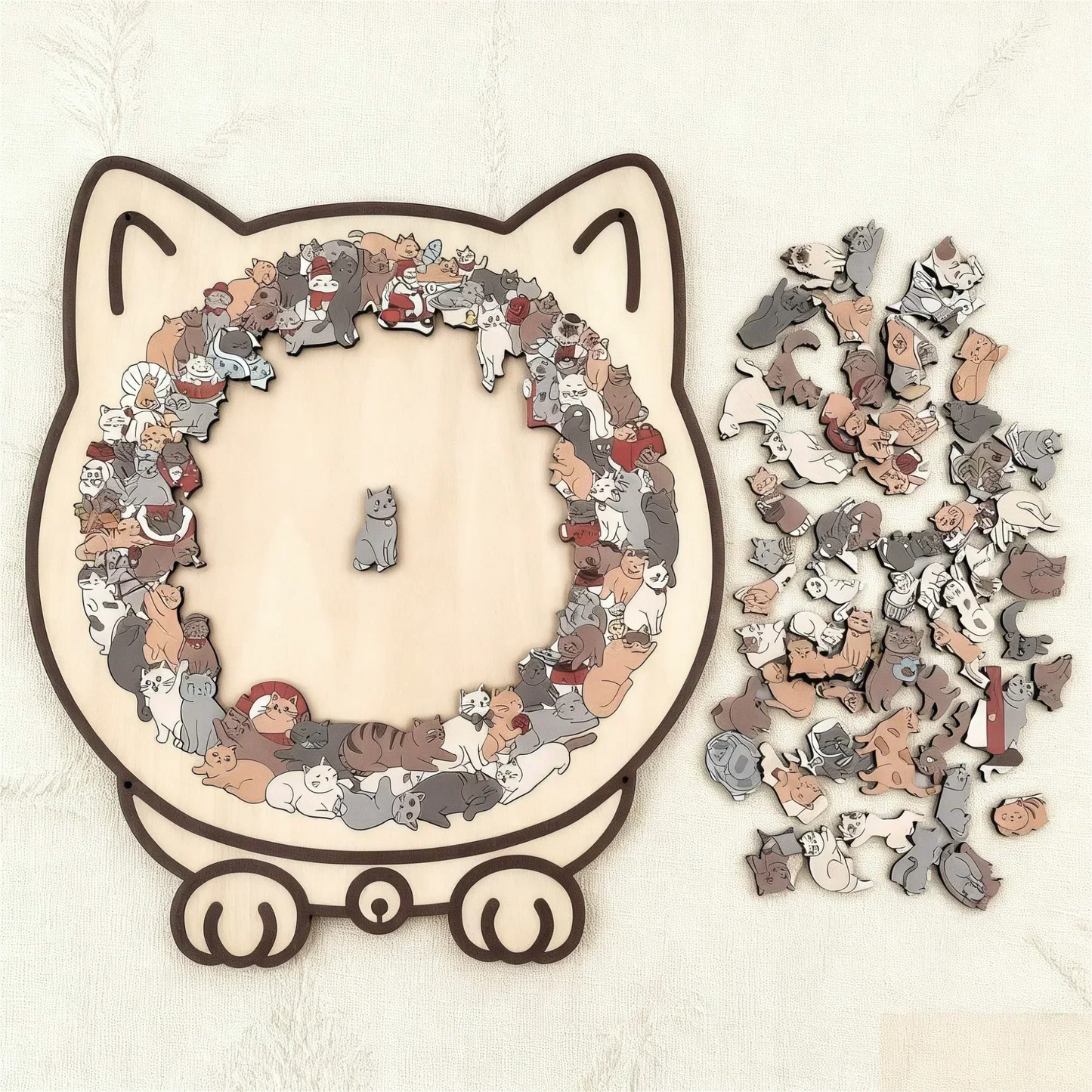 🎅🎄Rompecabezas de madera con forma de gato, 135 piezas, en colores Morandi🐱🎁-ES