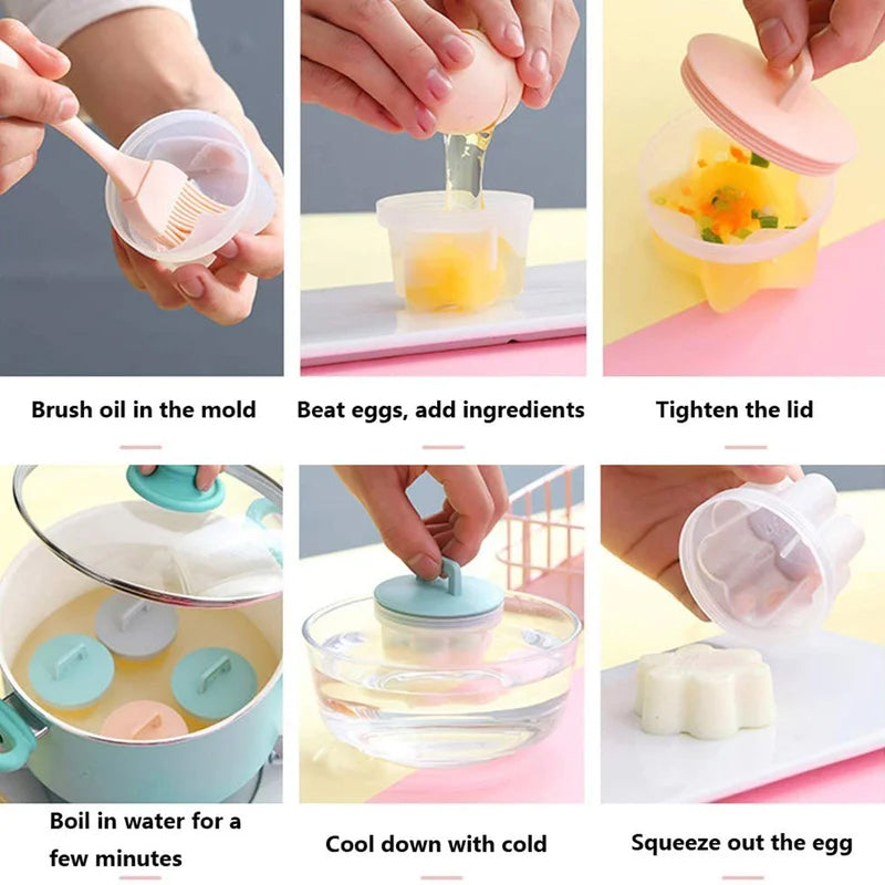 Adorable molde para huevos cocidos🥚🥚 4 piezas/juego con pincel-ES