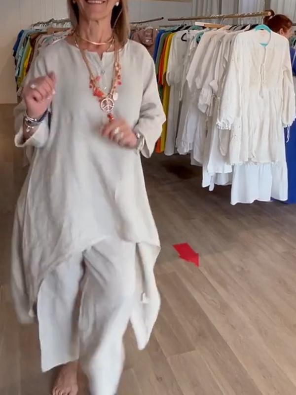 Moteriškas lininis kostiumas vienspalvis-LT