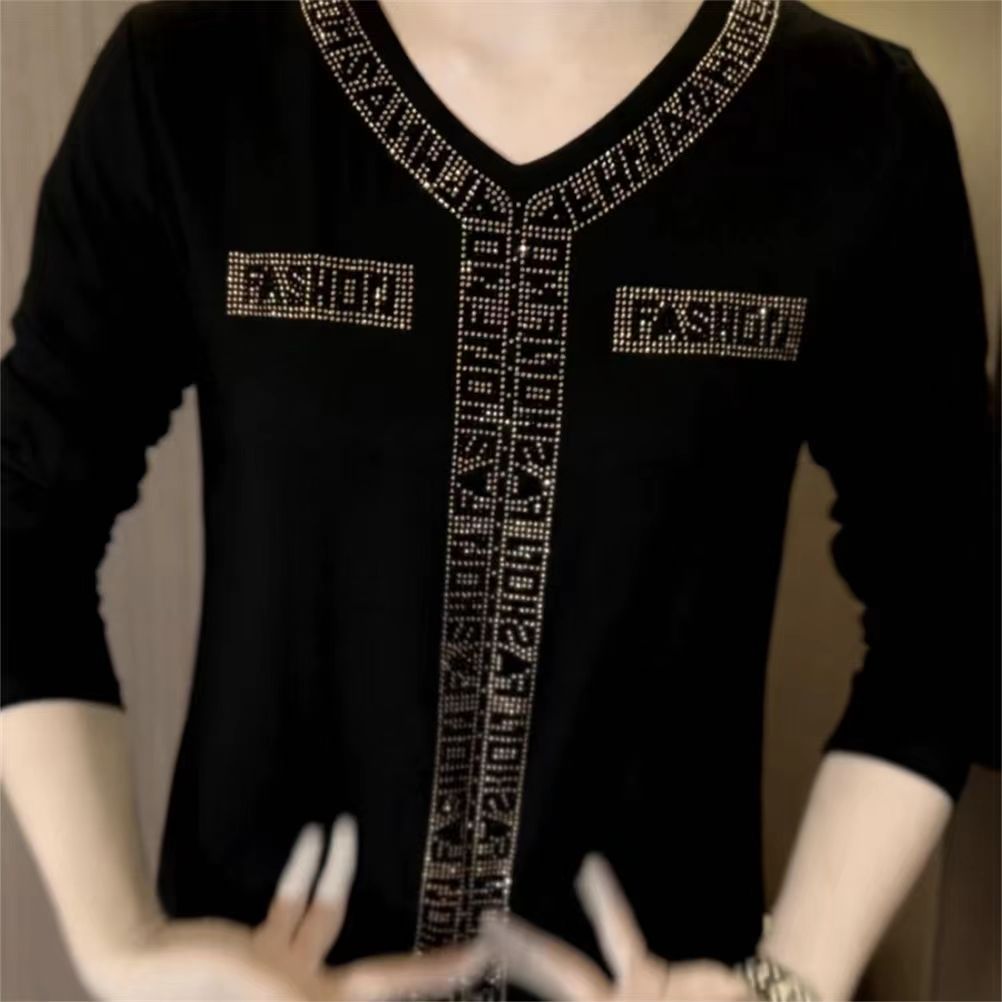 🔥[M-4XL] 2024 Camiseta de terciopelo de manga larga de invierno de alta calidad con cristales-ES