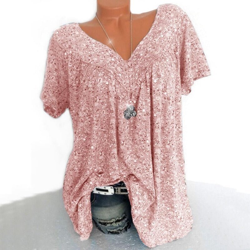 Blusa de moda primaveral con mangas cortas y estampado.-ES