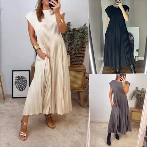 💕Ženska jednobojna plisirana haljina👗-HR