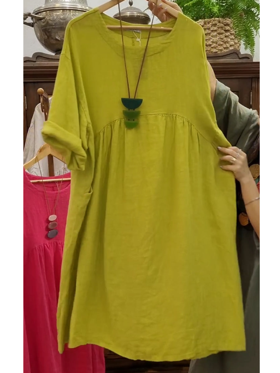 Vestido de bolsillo de algodón y lino para mujer-ES