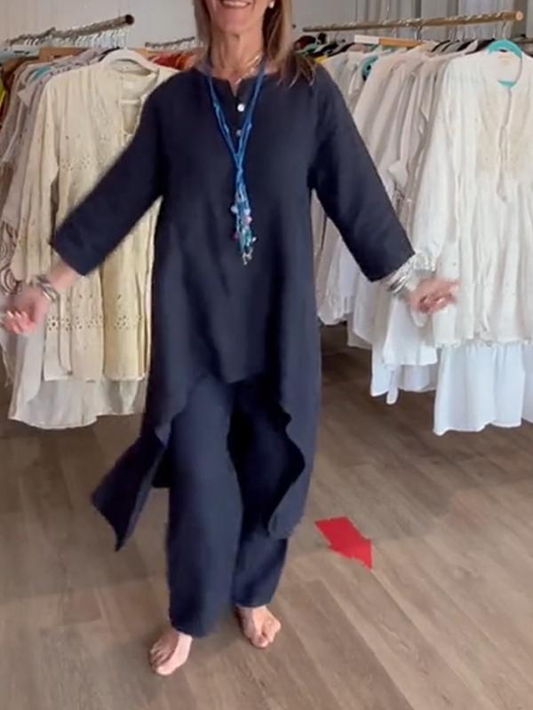 Moteriškas lininis kostiumas vienspalvis-LT