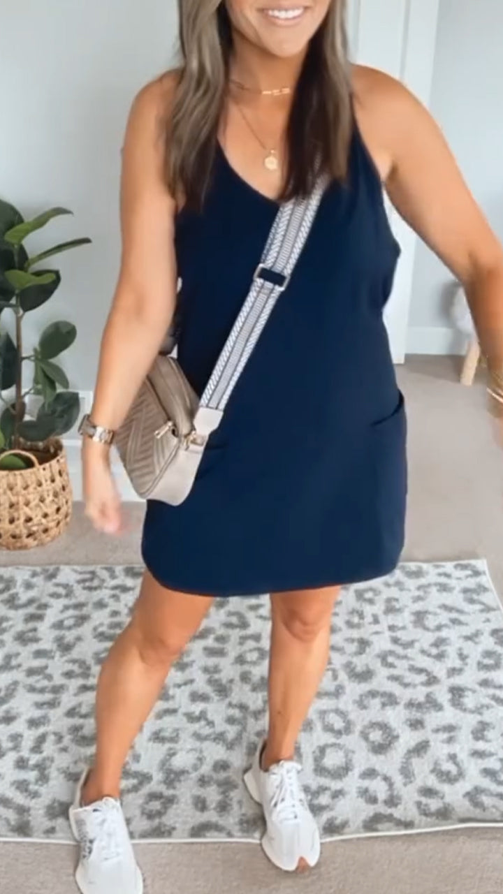 Vestido casual de mujer, cuello en U, color liso.-ES