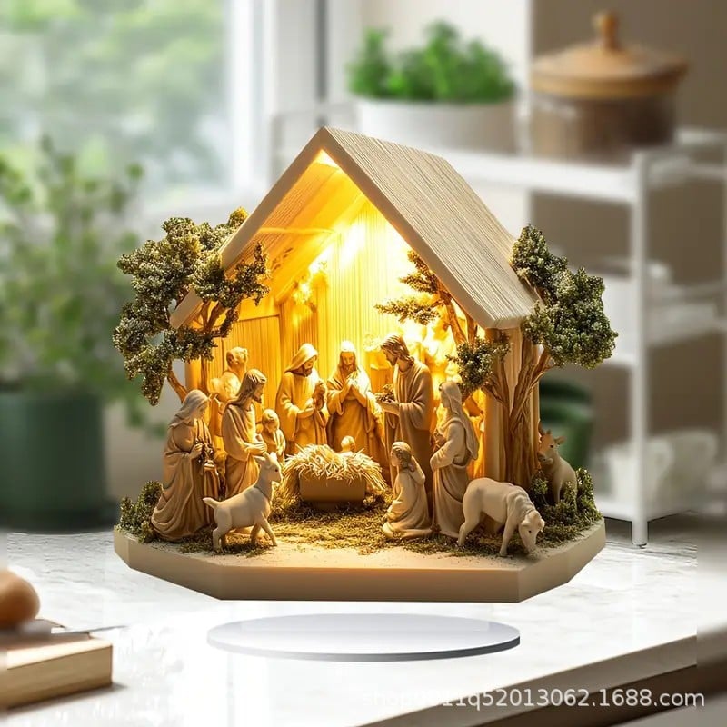 Decoración de mesa plana para recién nacidos con escena navideña-ES