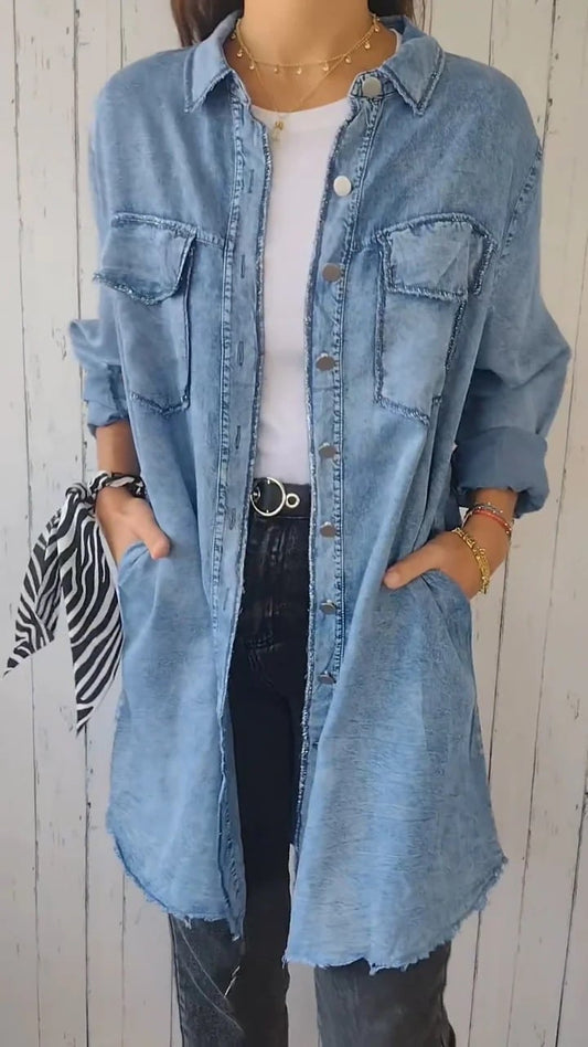 Camisa vaquera cómoda con abrigo largo-ES