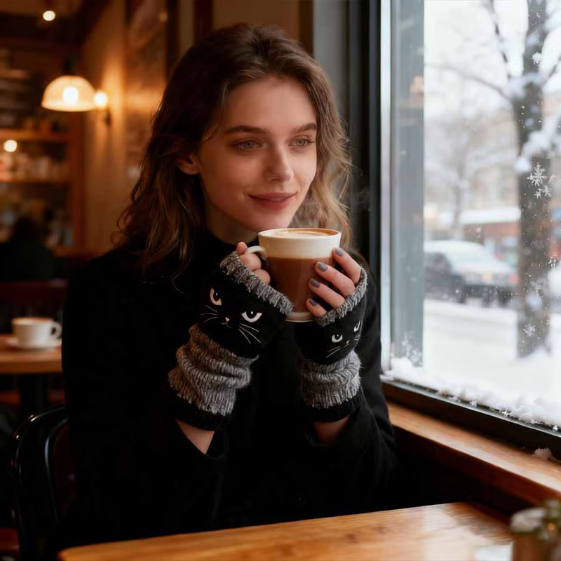 🐱 Lindos guantes de gato tejidos para mujer🧤🧶-ES