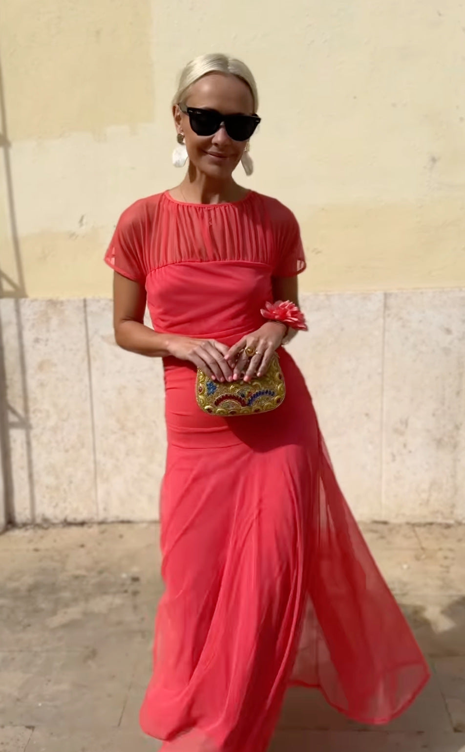 Moteriška laisvalaikio stiliaus šifono suknelė su apvalia apykakle ir siūlėmis-LT