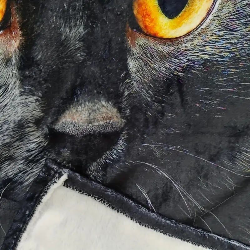 Adorable manta de franela con estampado de gato negro.-ES