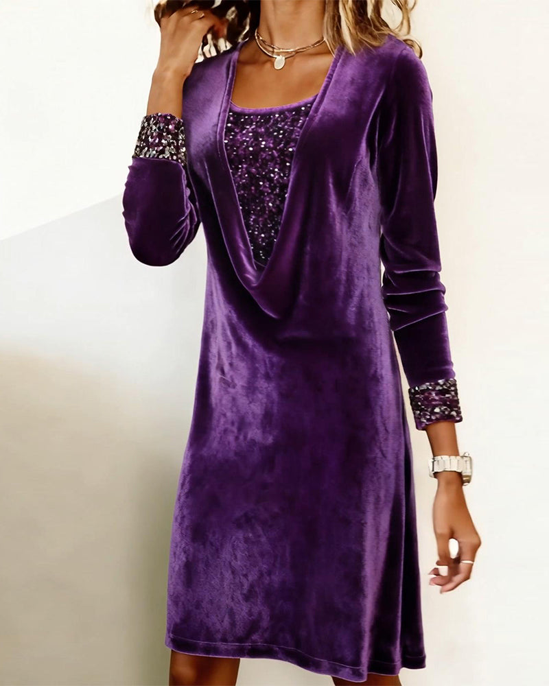 Elegante vestido con lentejuelas y retazos-ES