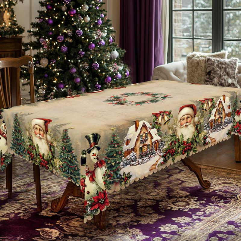 Mantel navideño de primera calidad: un encantador diseño de Papá Noel y renos para disfrutar de momentos alegres en familia.-ES