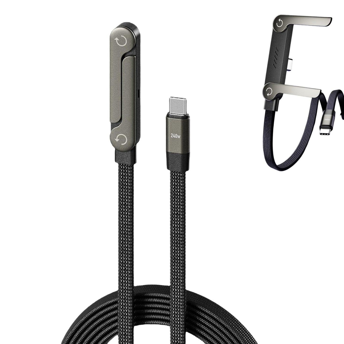 📱 240W pleten kabel za hitro polnjenje z vgrajenim stojalom za telefon - nov zložljiv trpežen kabel USB-C tipa C 2026 (2 kosa)-SI