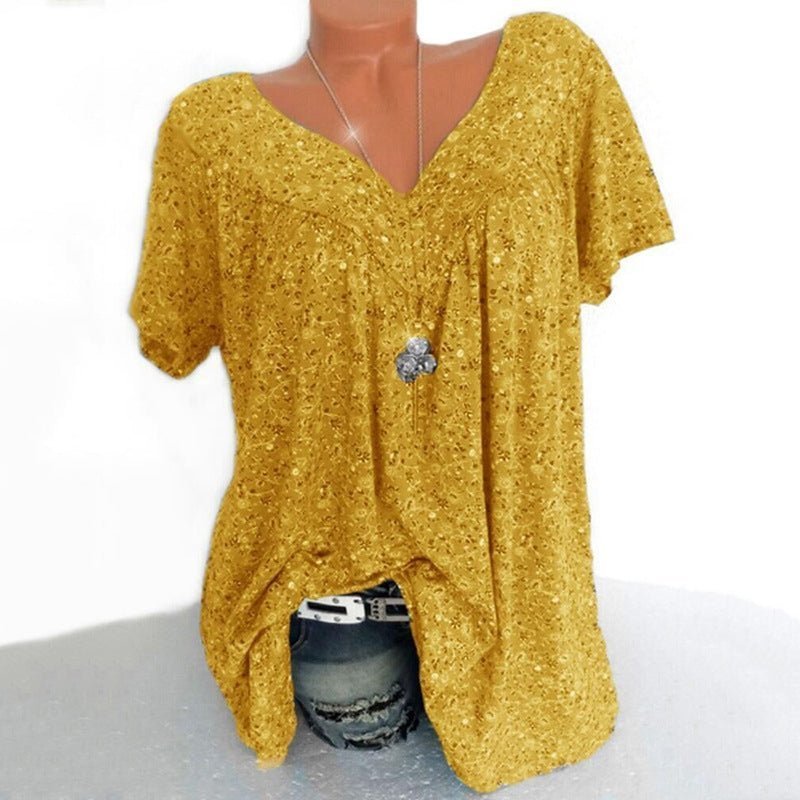 Blusa de moda primaveral con mangas cortas y estampado.-ES
